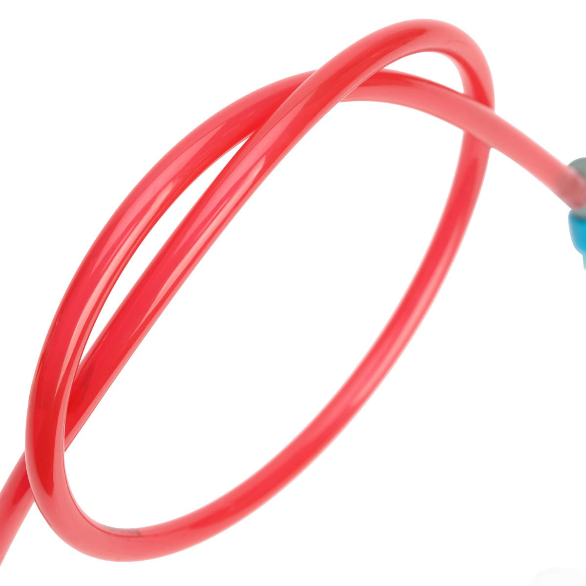 Loop of red translucent Hydraflex TPU drink tube with the bite valve just in frame