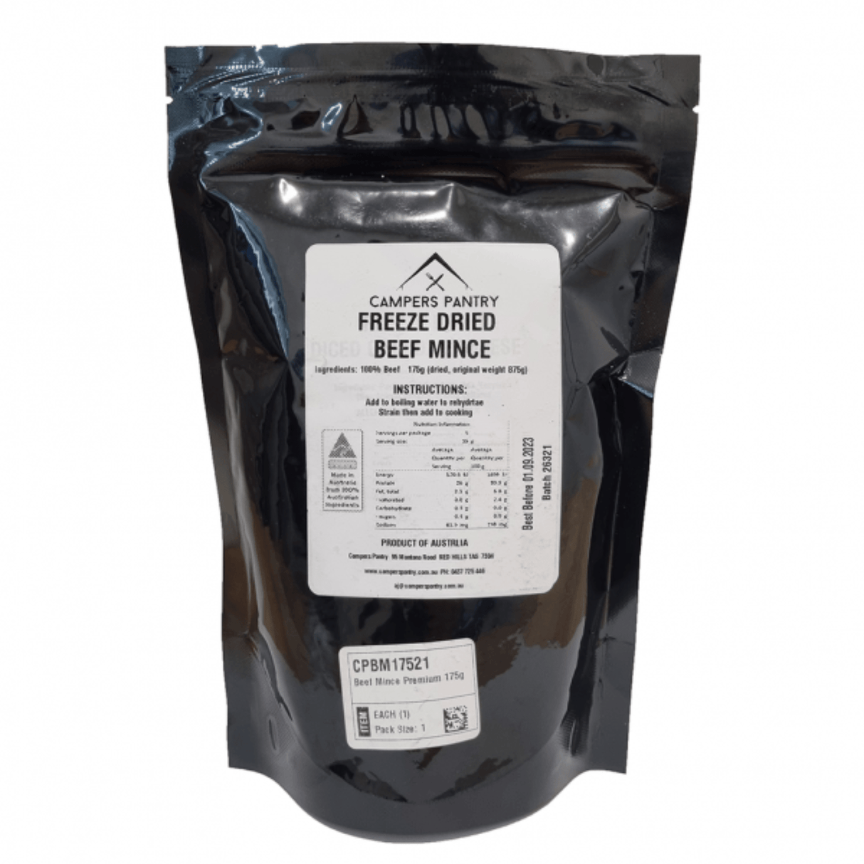 Campers Pantry Dehydrated Meals 175 (6 Serves) / Beef Mince Premium Freeze-dried Pantry Ingredients CPBM17521