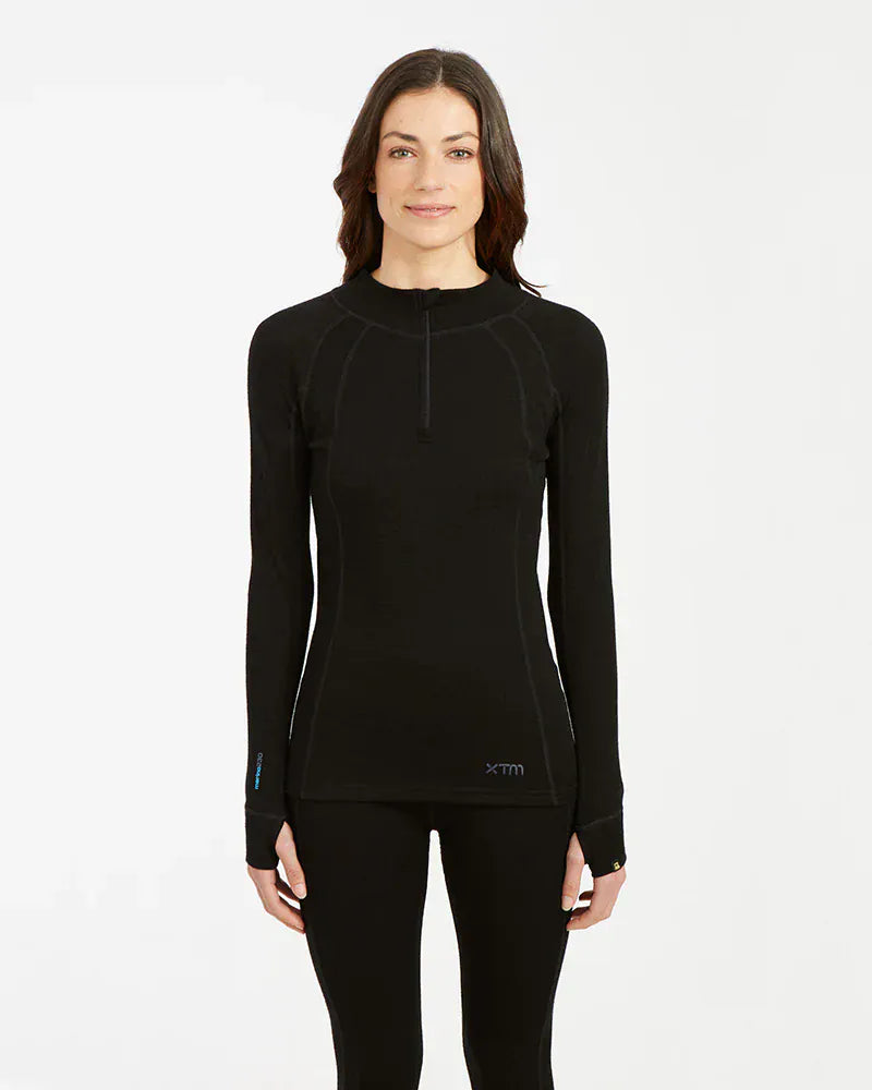 XTM Performance Women's Thermal Top Ladies Merino 230 Wool Zip Neck Long Sleeve Thermal Top