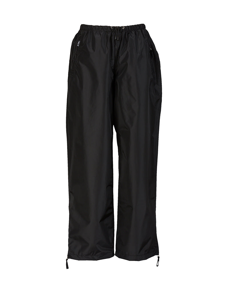 XTM Kids Stash 2L packable rain pant in Black, front view on a plain background