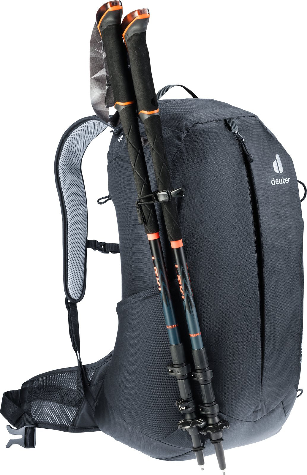 Deuter AC Lite 25 EL carrying folded trekking poles on the pole attachment