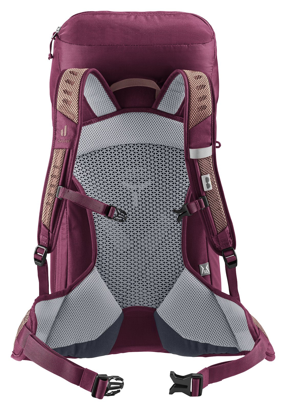 Back of the Deuter AC Lite 28 SL in Ashrose Cassis showing the women's fit harness