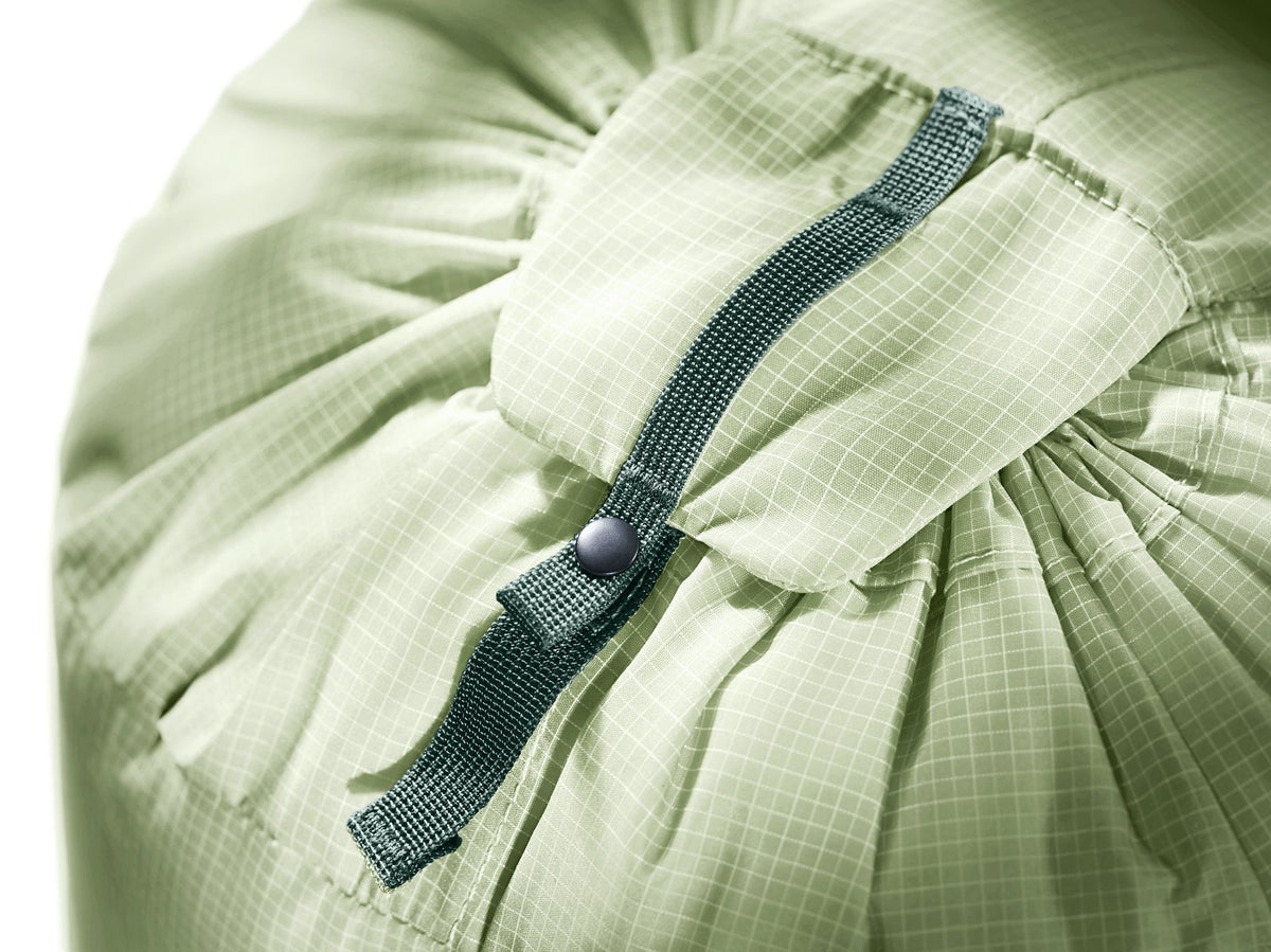 Close-up of the drawcord and press stud closure on the Deuter Aircontact Ultra 35+5 SL