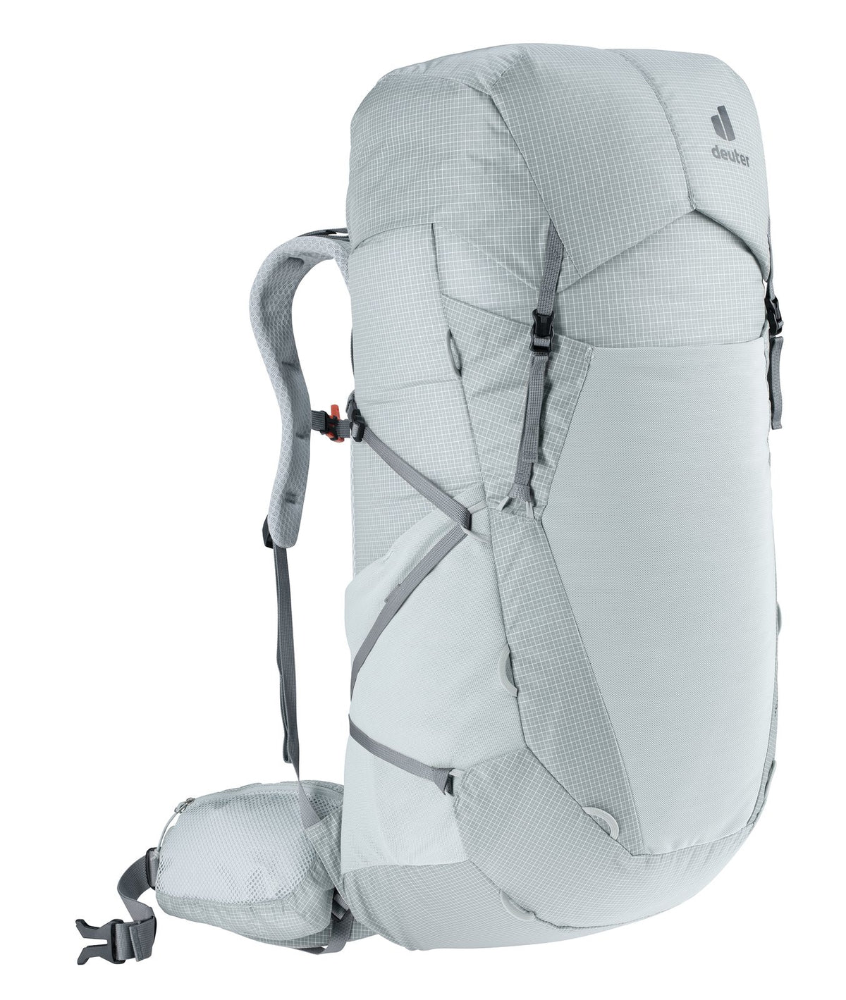 Deuter Aircontact Ultra 45+5 SL in Tin Shale, side three-quarter view of the harness