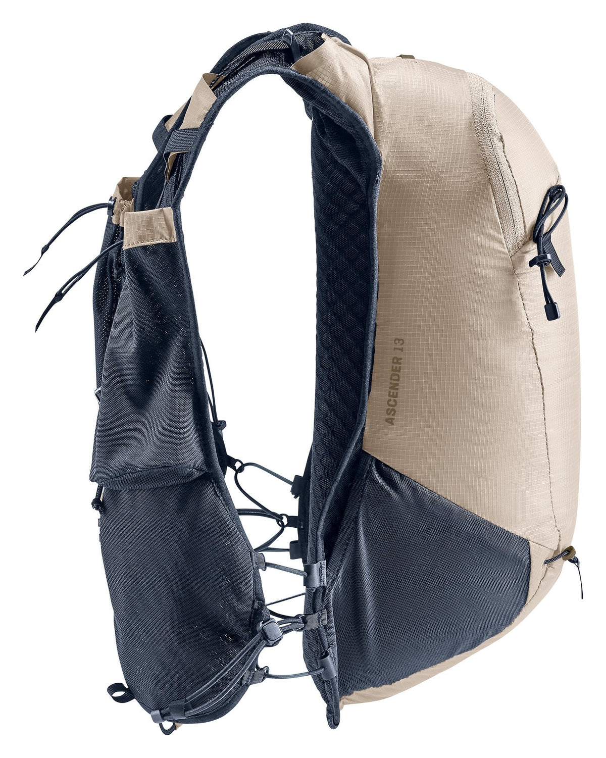 Side profile of the Deuter Ascender 13 in Alu with side compression and the Ascender 13 logo