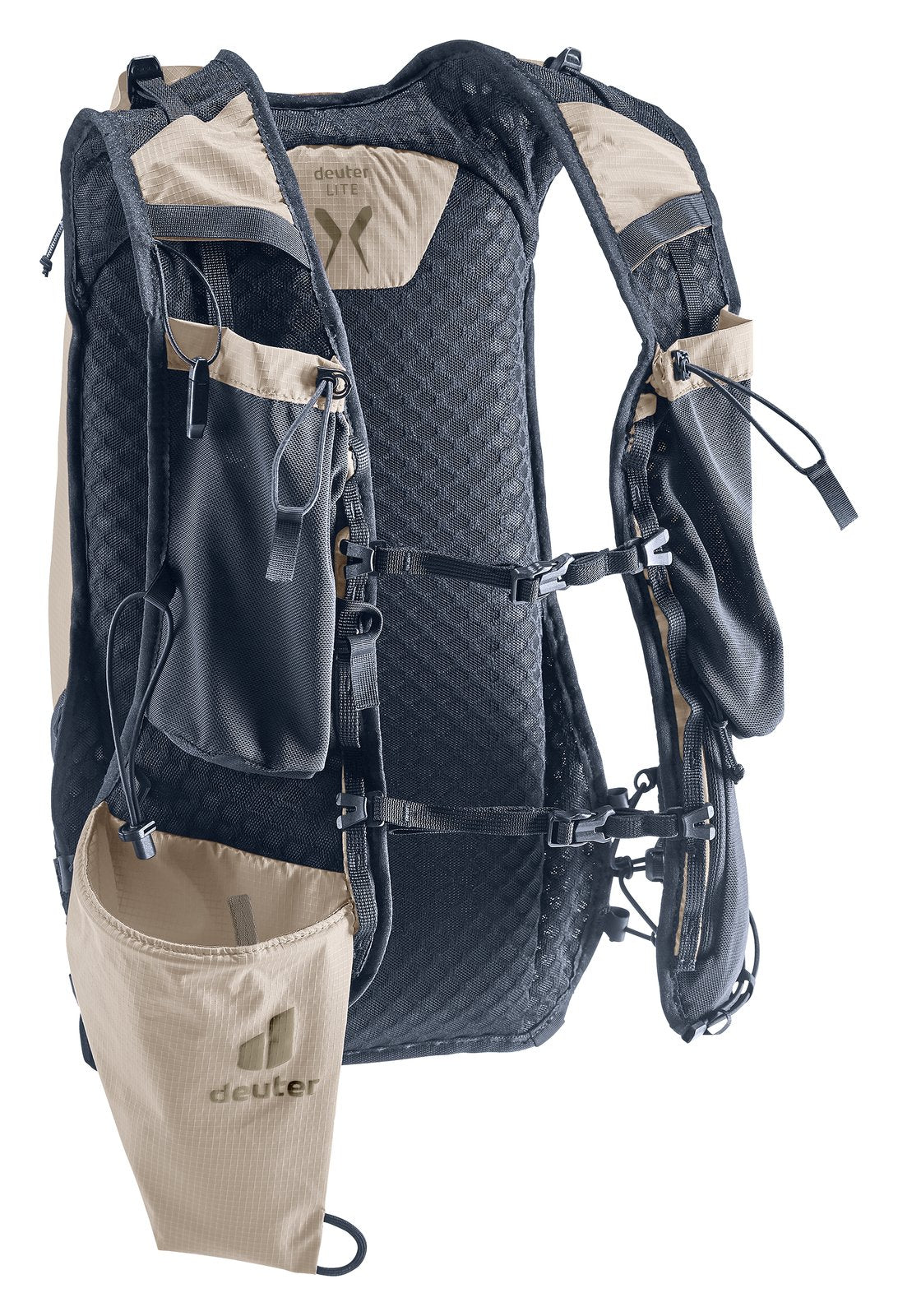 Deuter Ascender 13 in Alu, angled harness view of the chest pouches