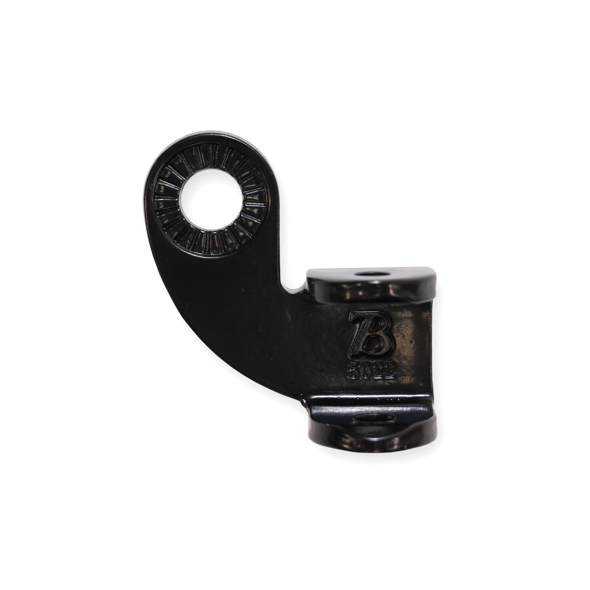 Burley Steel Hitch in black, front view with the serrated round mounting ring and B logo on the hitch body