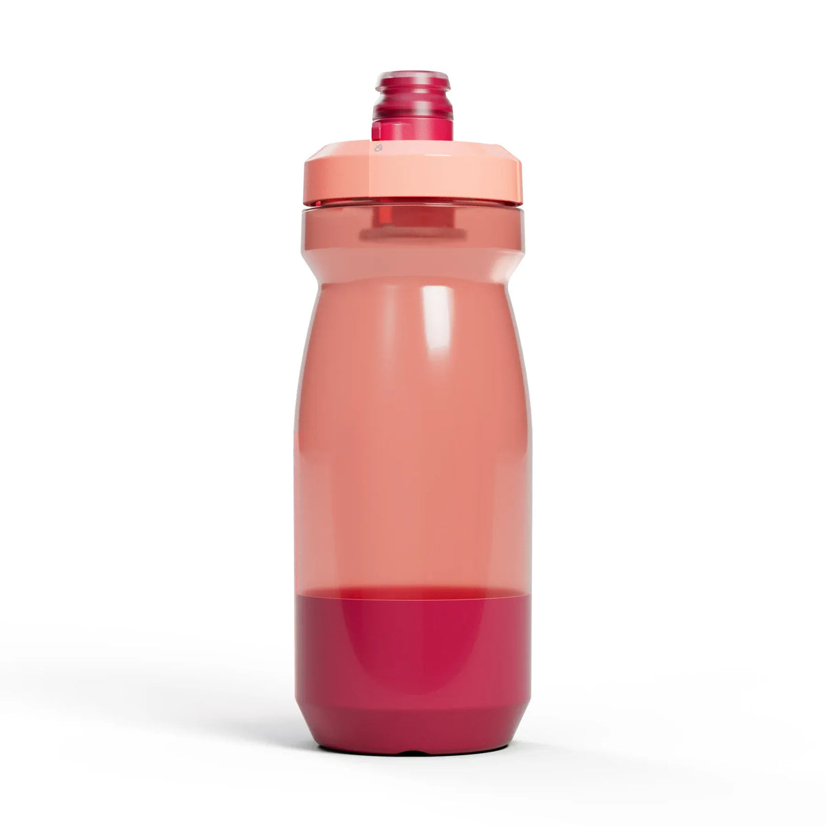 Back of the Mercury Blush Podium bottle, coral pink body and berry coloured base