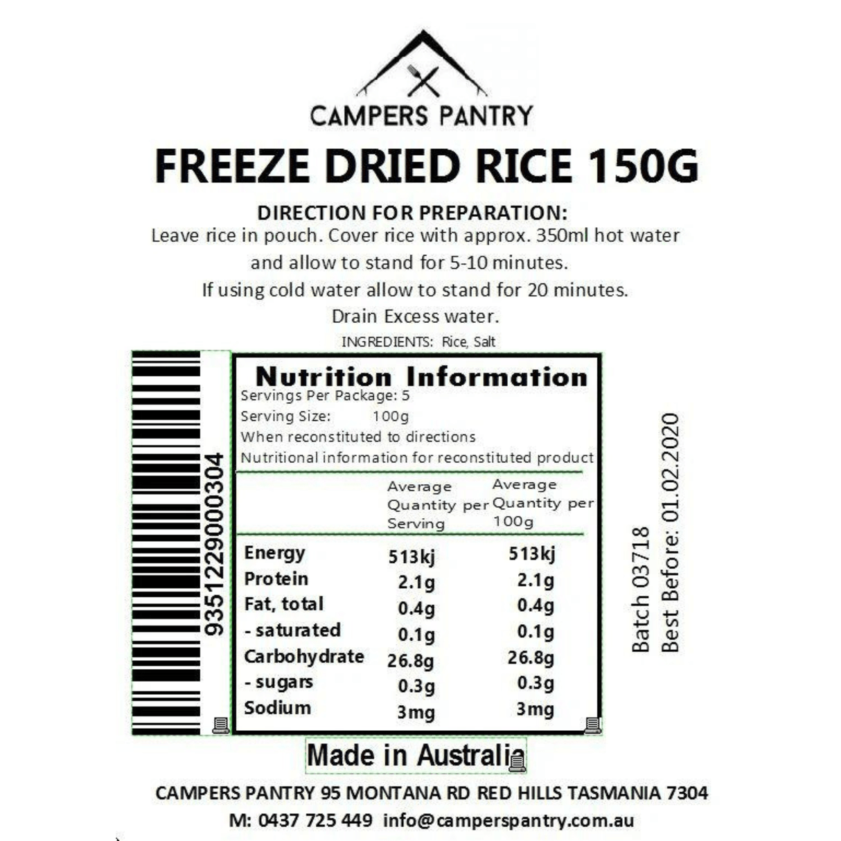 Campers Pantry Dehydrated Meals Freeze-dried Pantry Ingredients