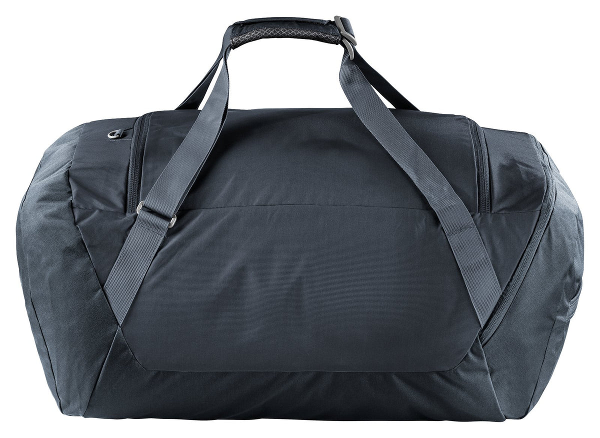 Back of the Deuter Duffel 70 with the adjustable backpack straps stowed flat