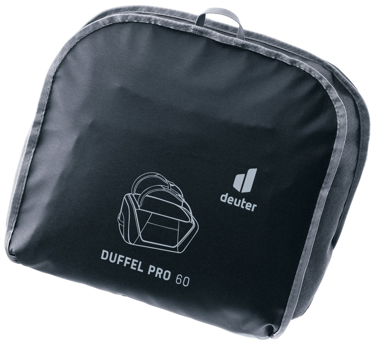 Deuter Duffel Pro 60 folded flat into a printed storage pouch