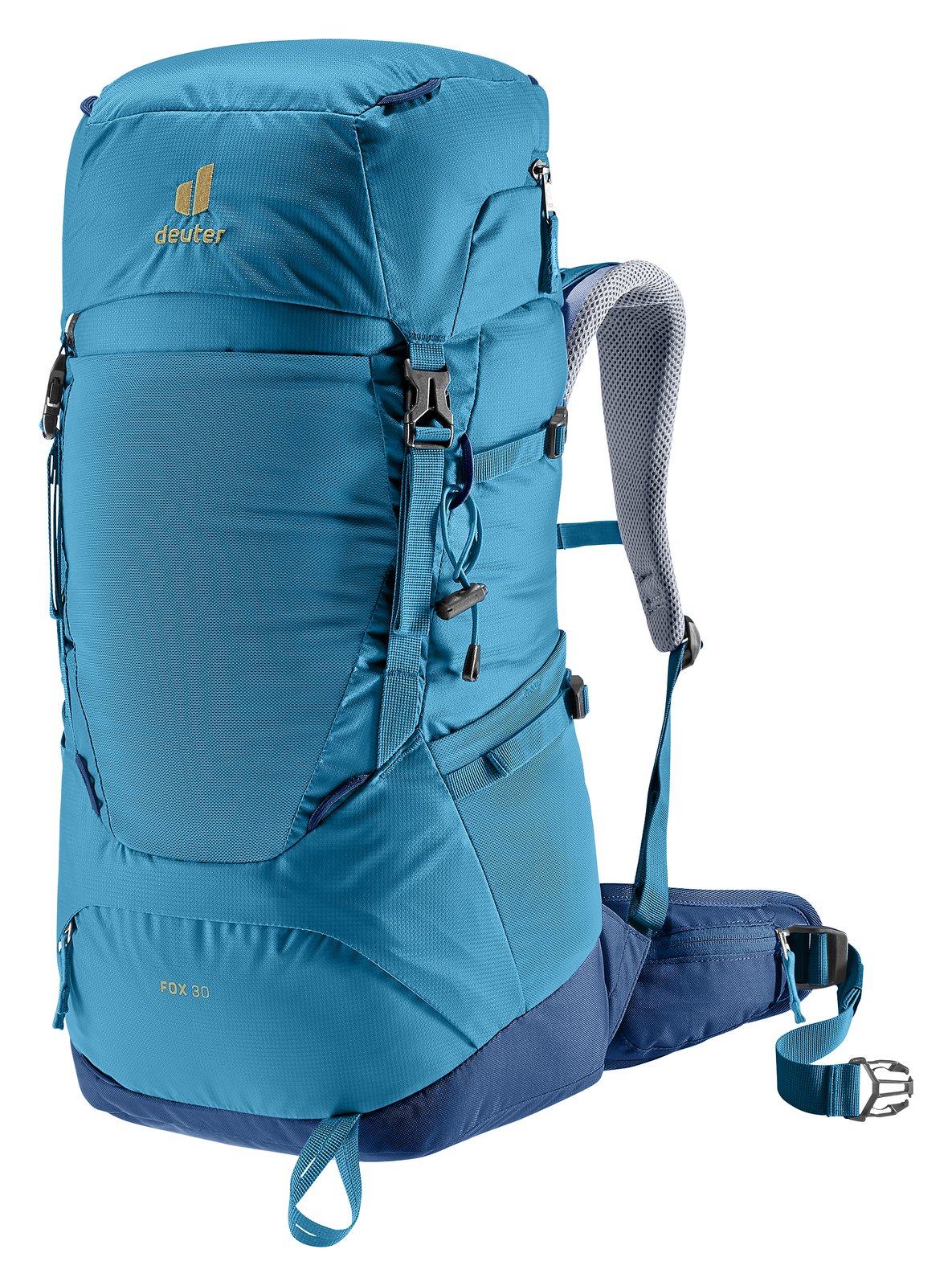 Deuter Fox 30 kids hiking backpack in Wave Nightblue, front three-quarter view