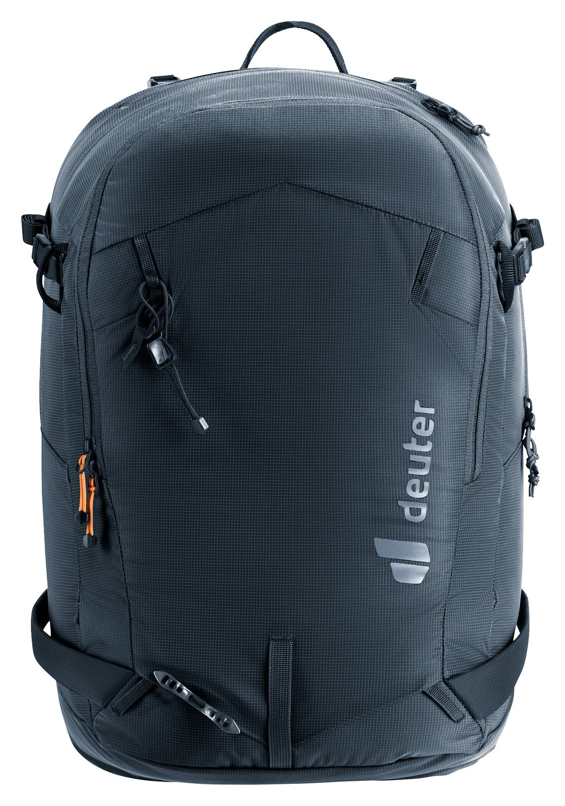 Deuter Freerider 28 SL in Black, front view of the avalanche pocket zip