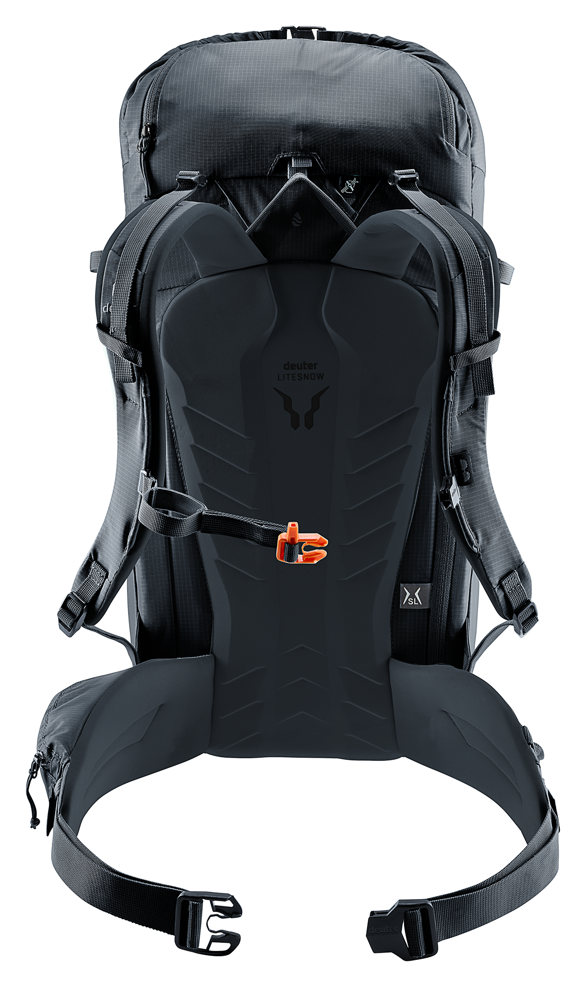 Back of the Deuter Freescape Lite 24 SL showing the LiteSnow back padding and hip fins