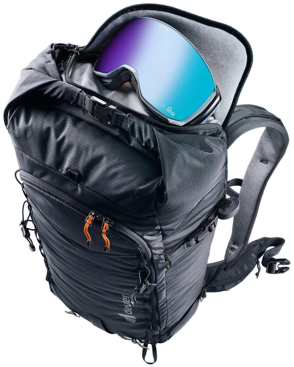 Deuter Freescape Lite 26 with ski goggles in the fleece-lined goggle pocket