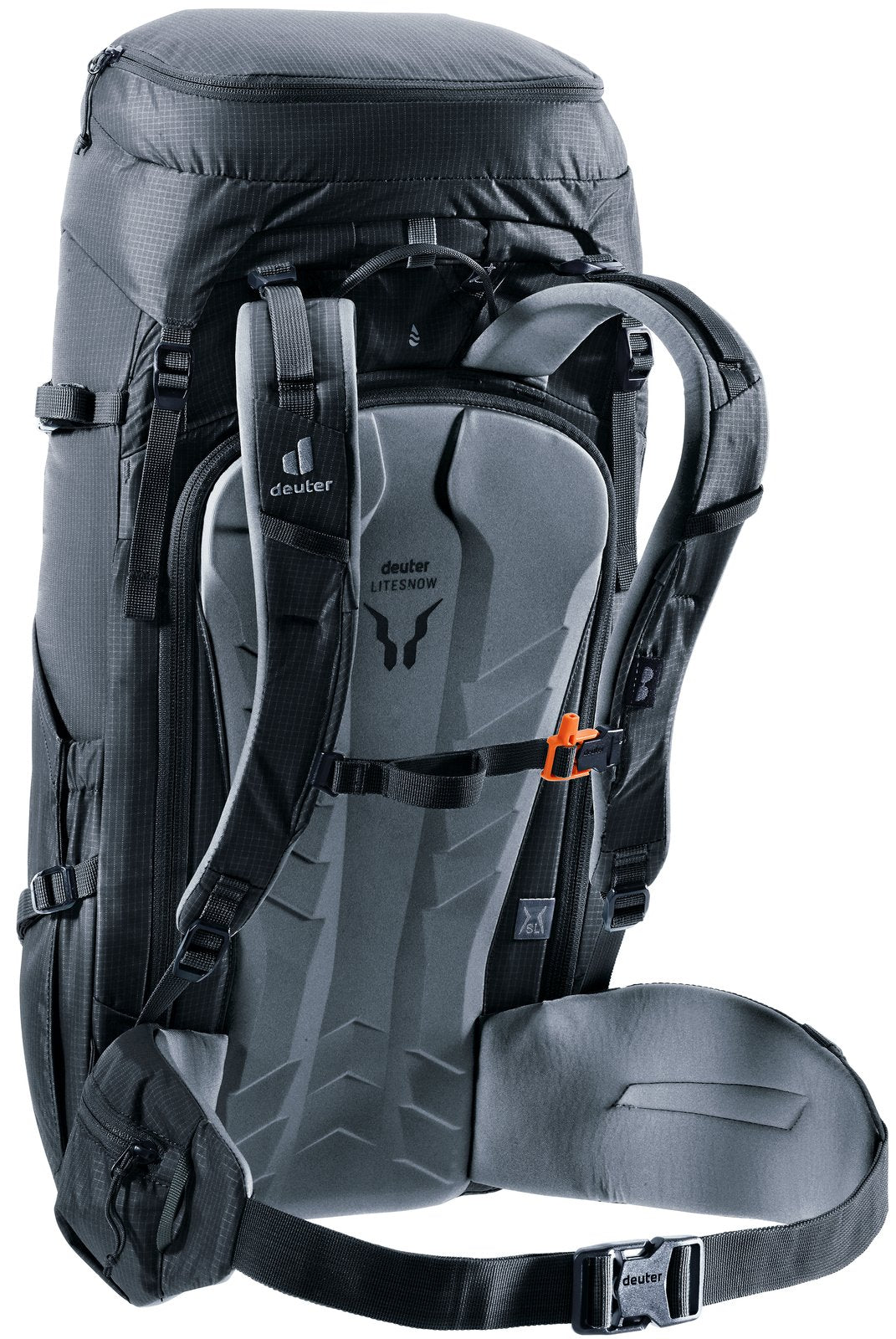 Deuter Freescape Tour 30 SL rear three-quarter view of the harness and stabiliser straps