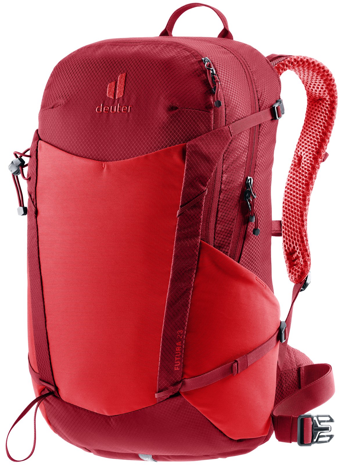 Deuter Futura 23 in Cherry Masala, red daypack with red mesh harness