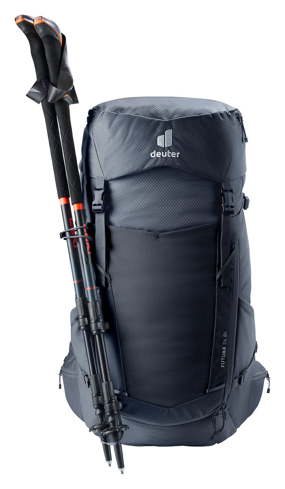Deuter Futura 24 SL with trekking poles stowed on the side pole attachment