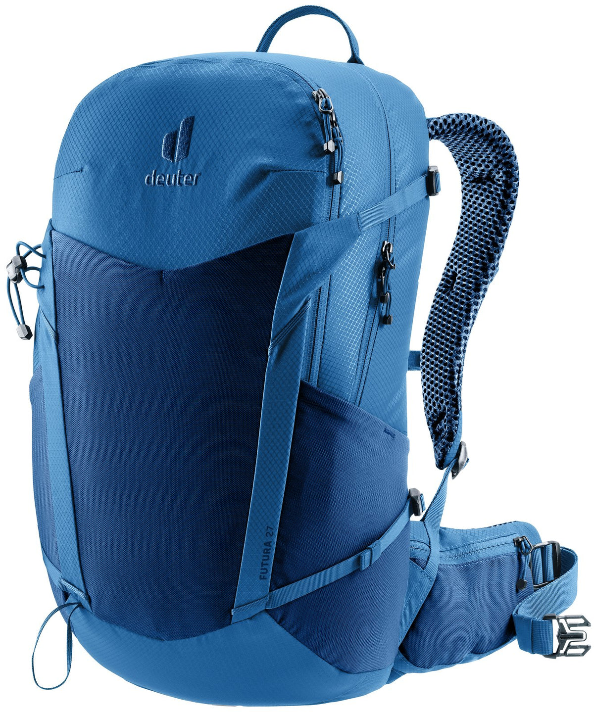 Deuter Futura 27 in Nightblue Baltic, two-tone blue hiking backpack, front three-quarter view