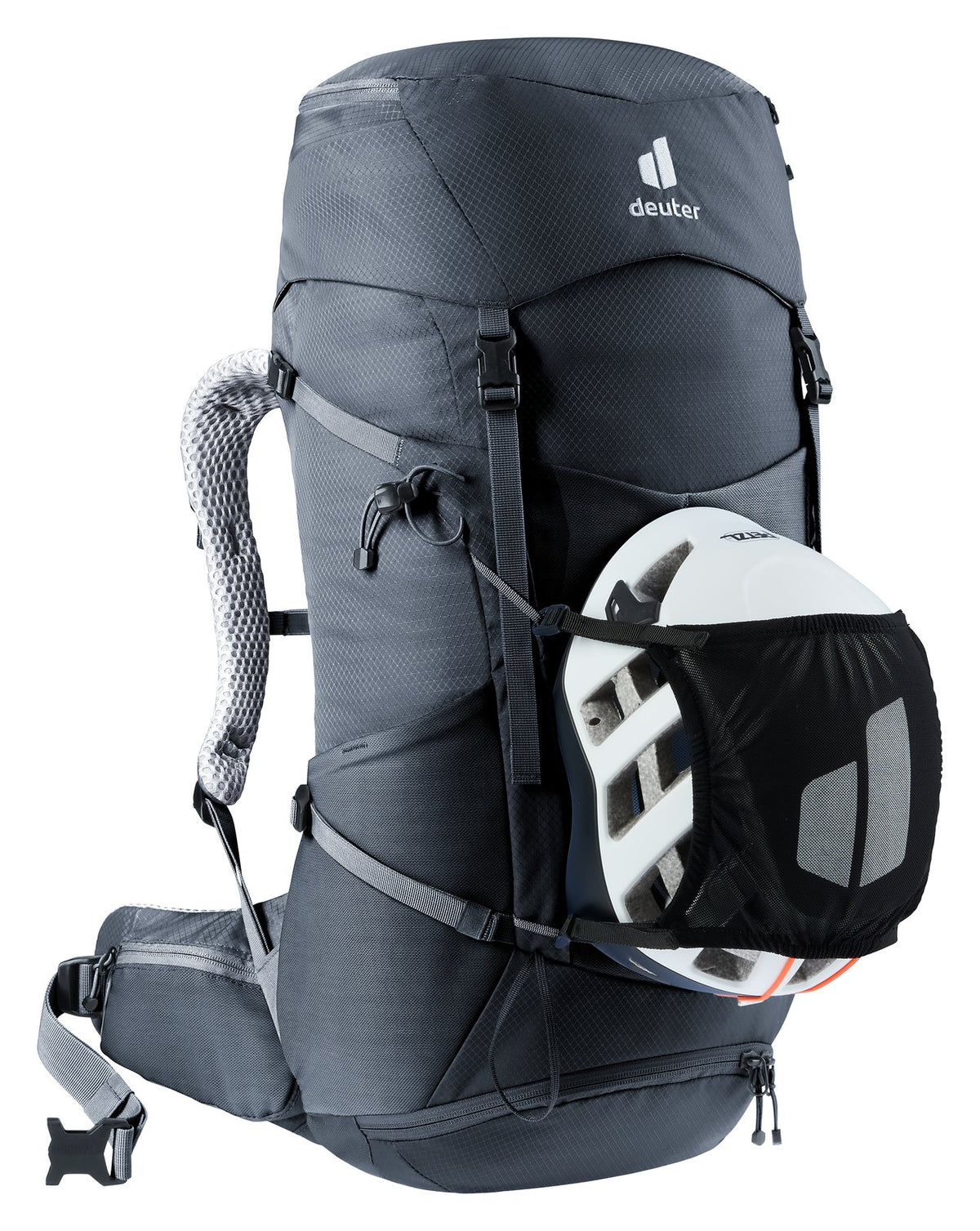 Deuter Futura 30 SL carrying a helmet in the mesh helmet holder, sold separately