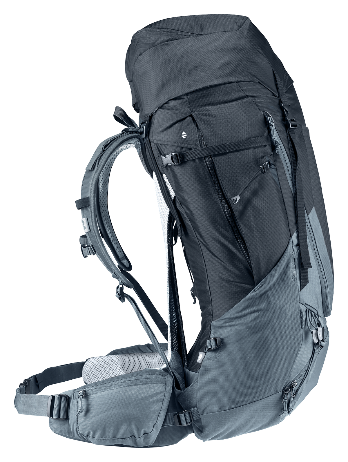 Deuter Futura Air Trek 55+10 SL side view with stretch side pocket and compression straps