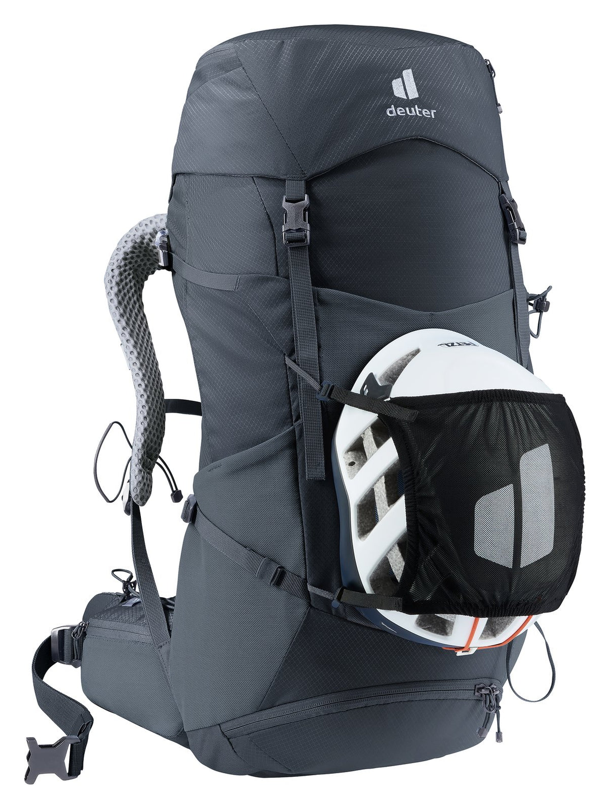 Deuter Futura Pro 30 SL carrying a helmet in the mesh helmet holder, sold separately