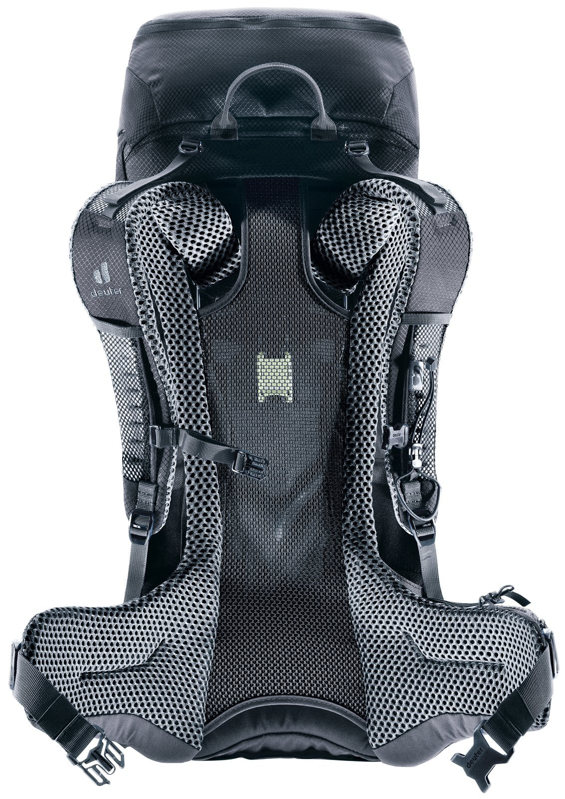 Back of the Deuter Futura Pro 32 showing the full-length Aircomfort mesh and VariClick harness