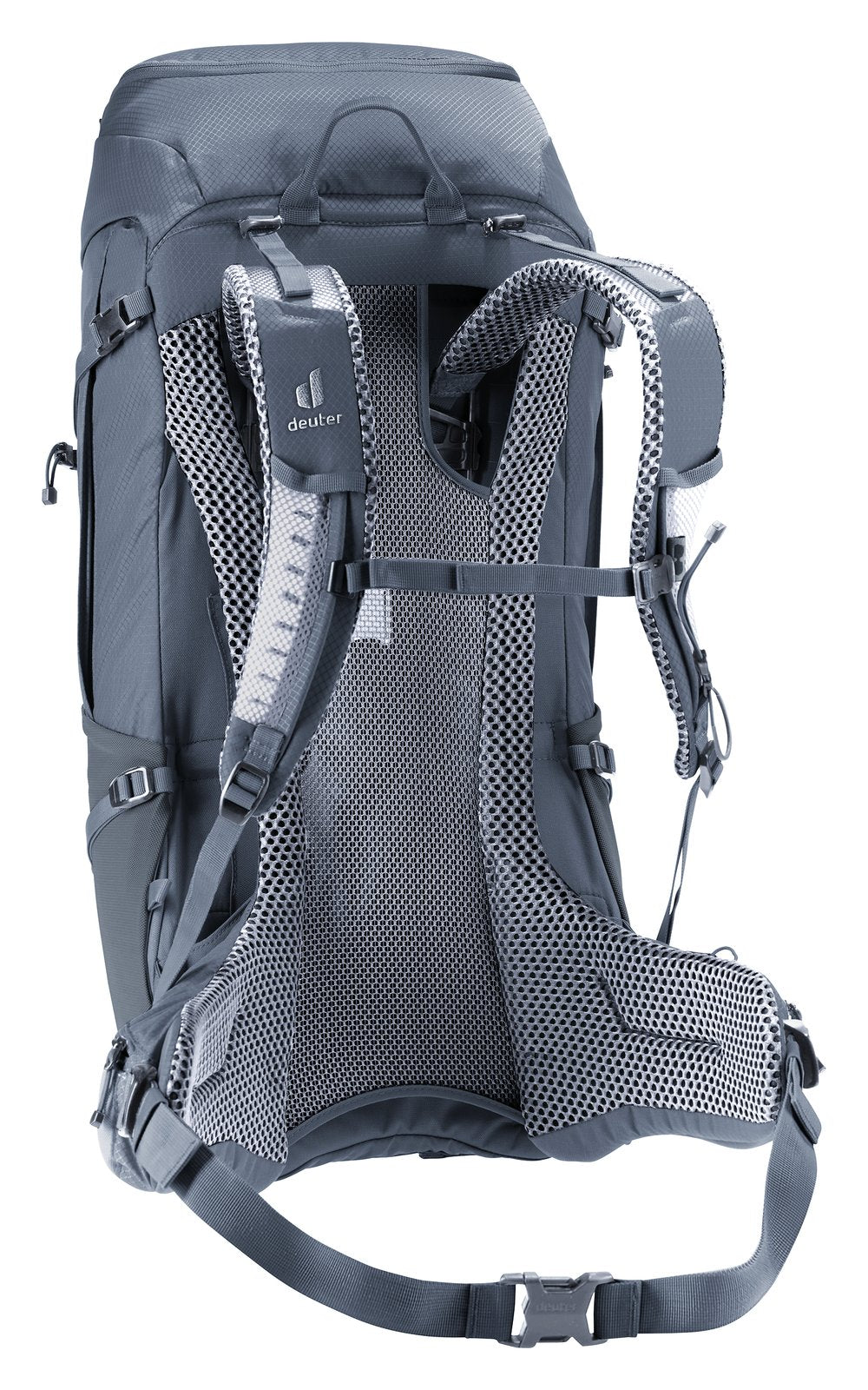 Deuter Futura Pro 40 rear three-quarter view of the ActiveFit shoulder straps