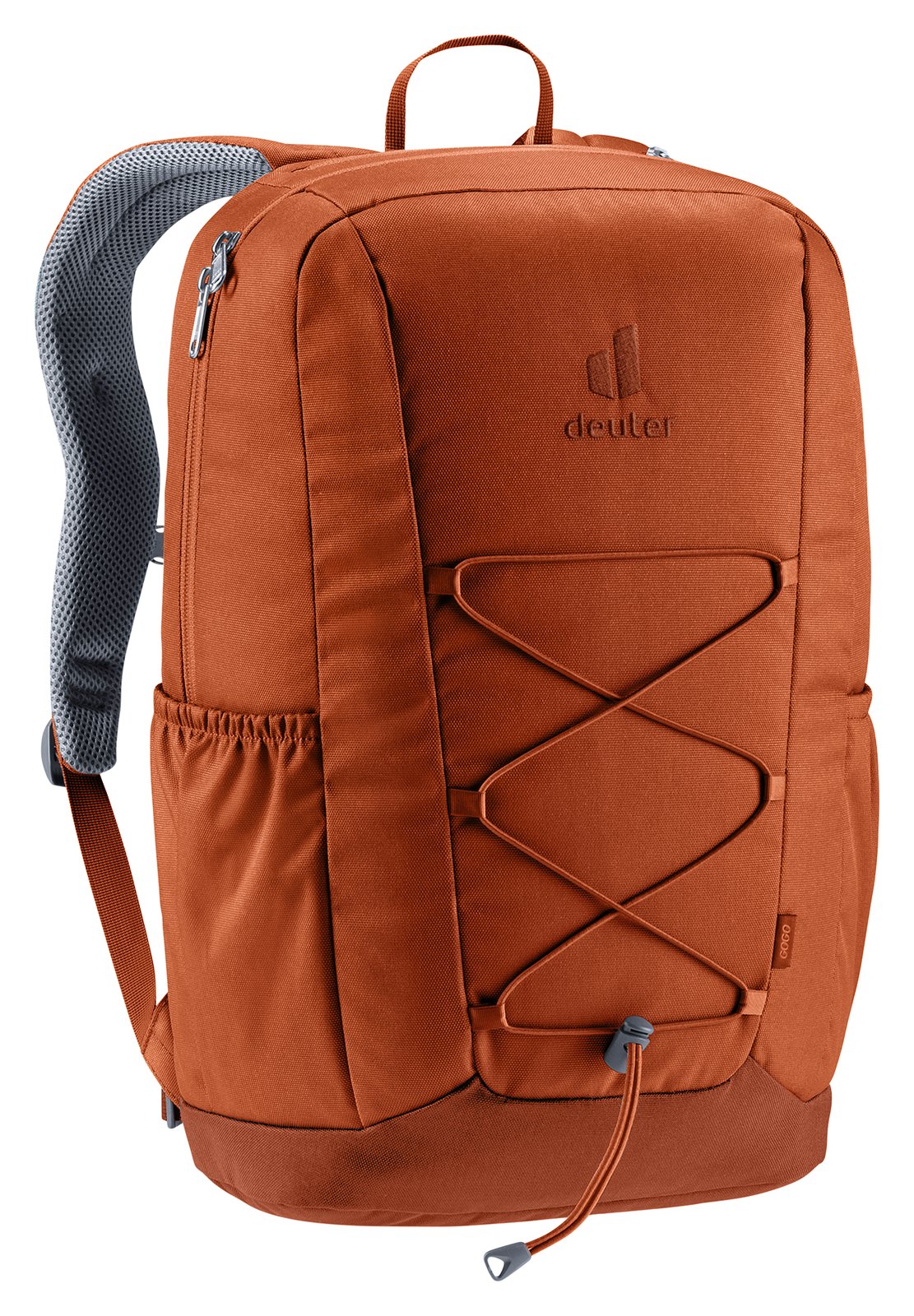 Deuter Gogo in Copper Oak, burnt orange daypack with front bungee cord