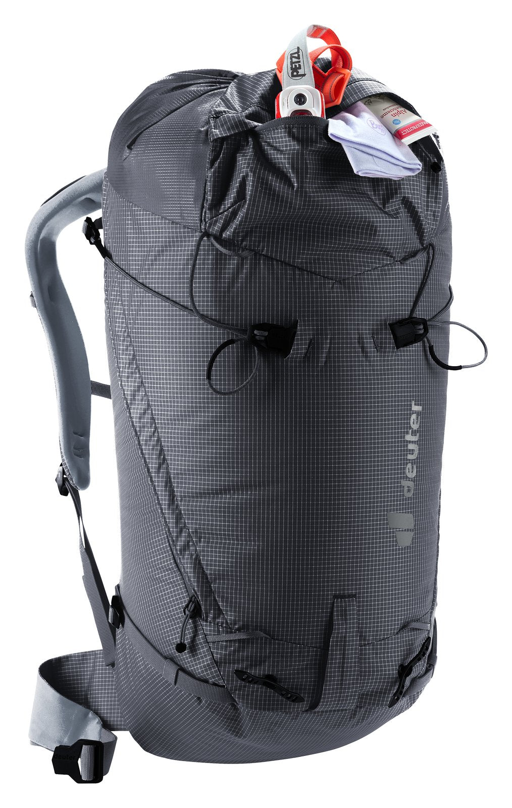 Deuter Guide Lite 30 top opening loosened with climbing gear inside