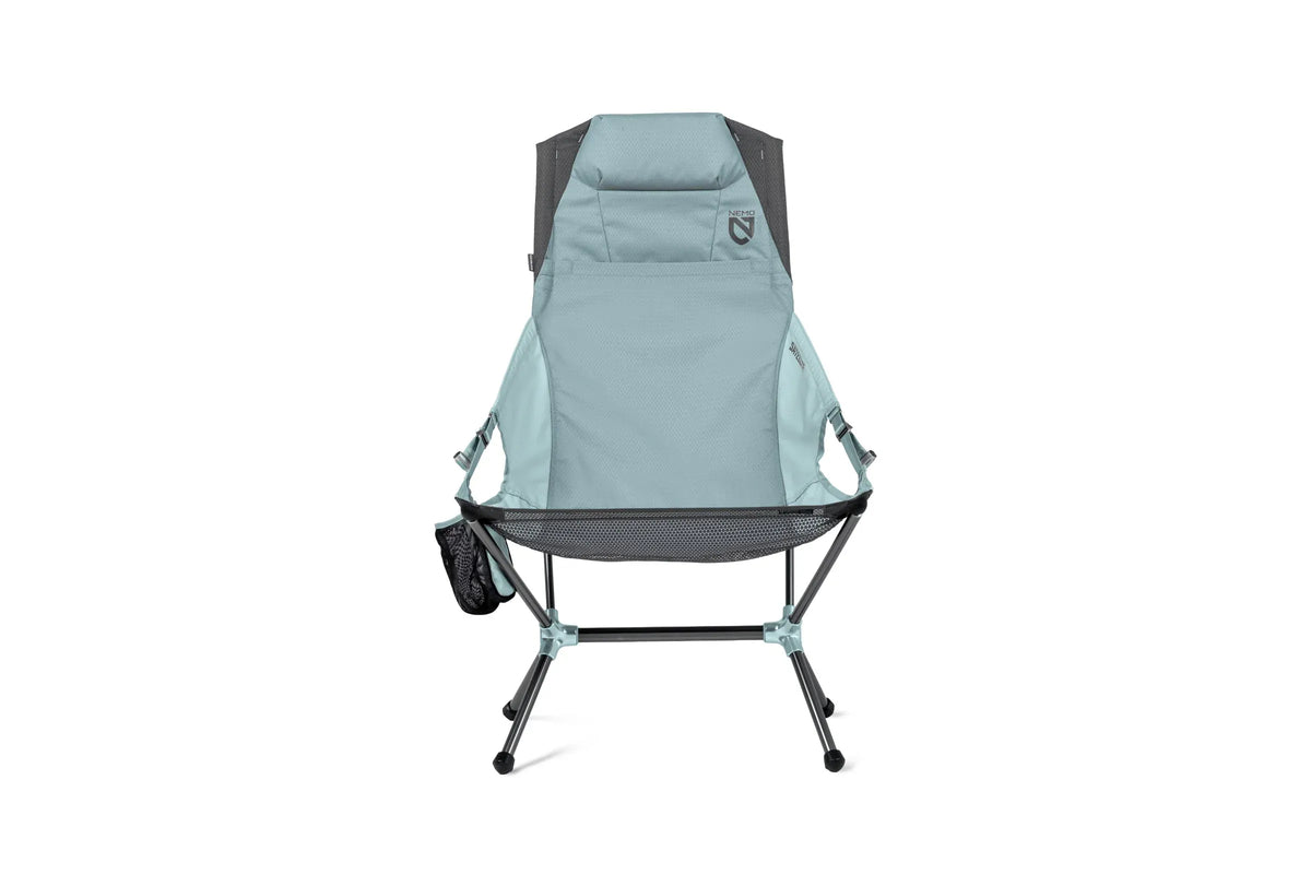 Front of the Nemo Satellite in Arctic/Aquifer with padded headrest and side cupholder