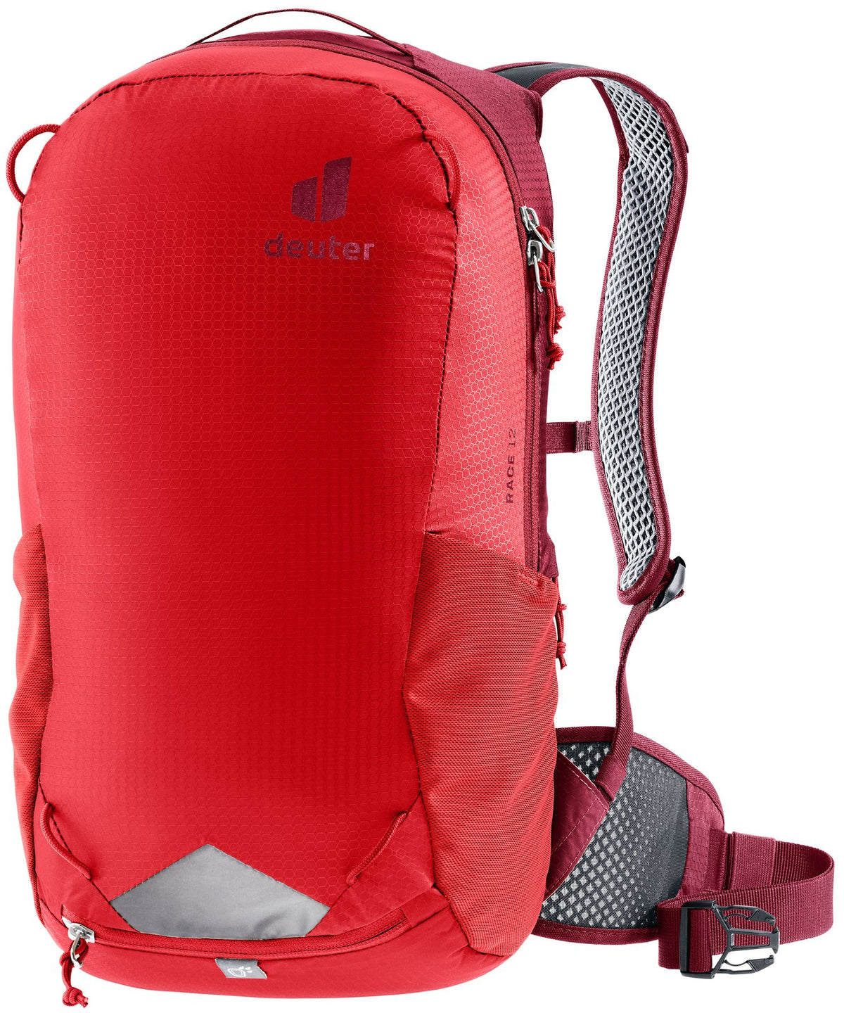 Deuter Race 12 in Cherry Masala, bright red bike backpack with darker red trim