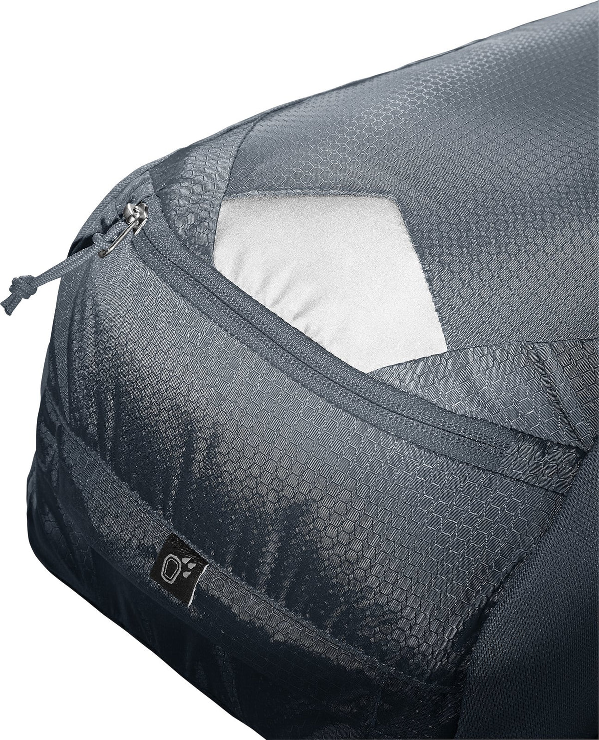 Close-up of the Deuter Race Air 10 reflective detail and fabric texture