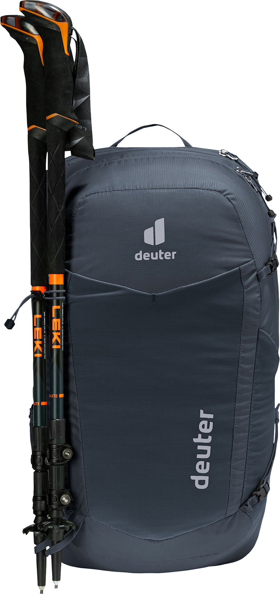 Deuter Speed Lite Pro 25 with trekking poles on the side pole attachment