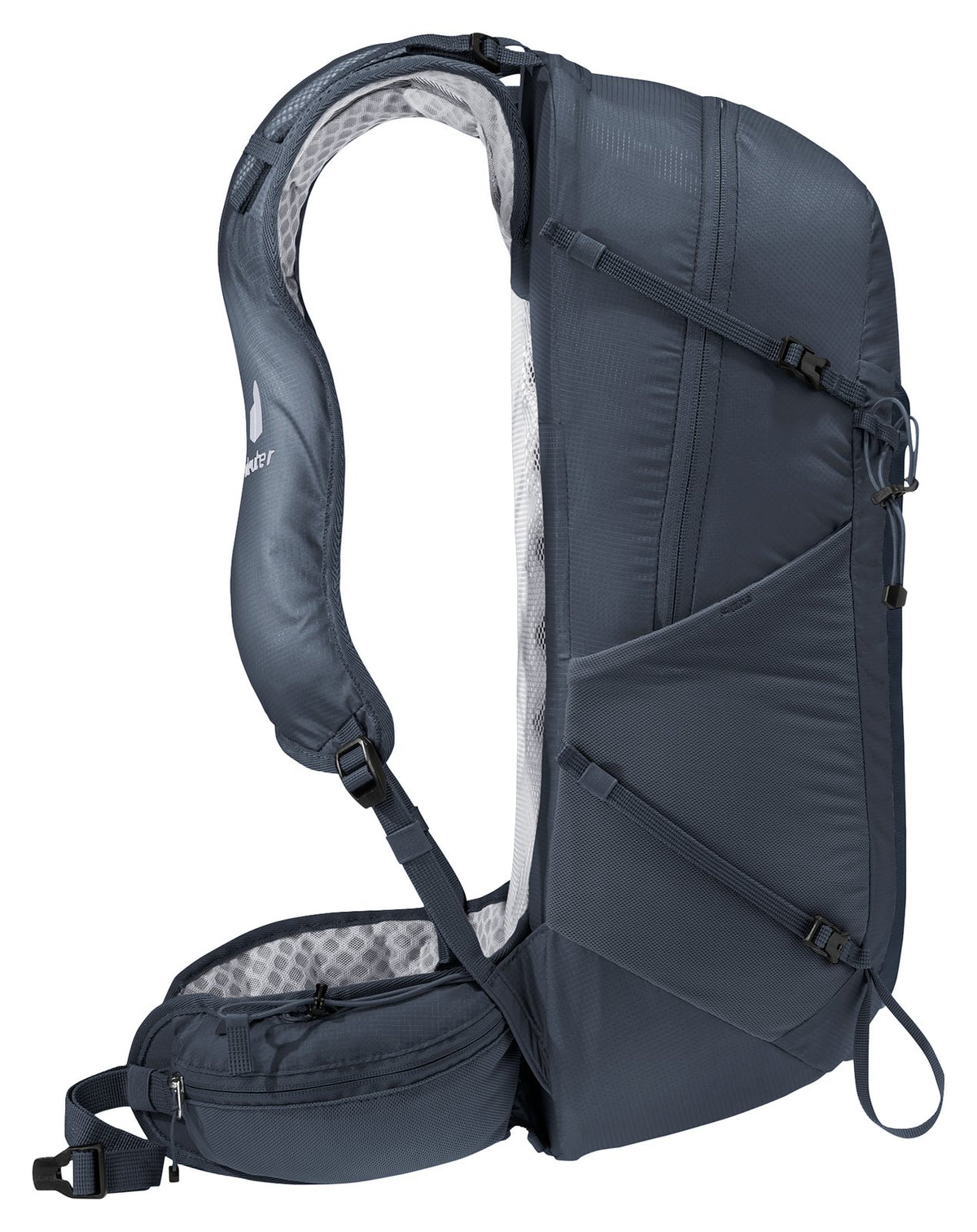Side profile of the Deuter Speed Lite Pro 25 with the vest-style shoulder strap