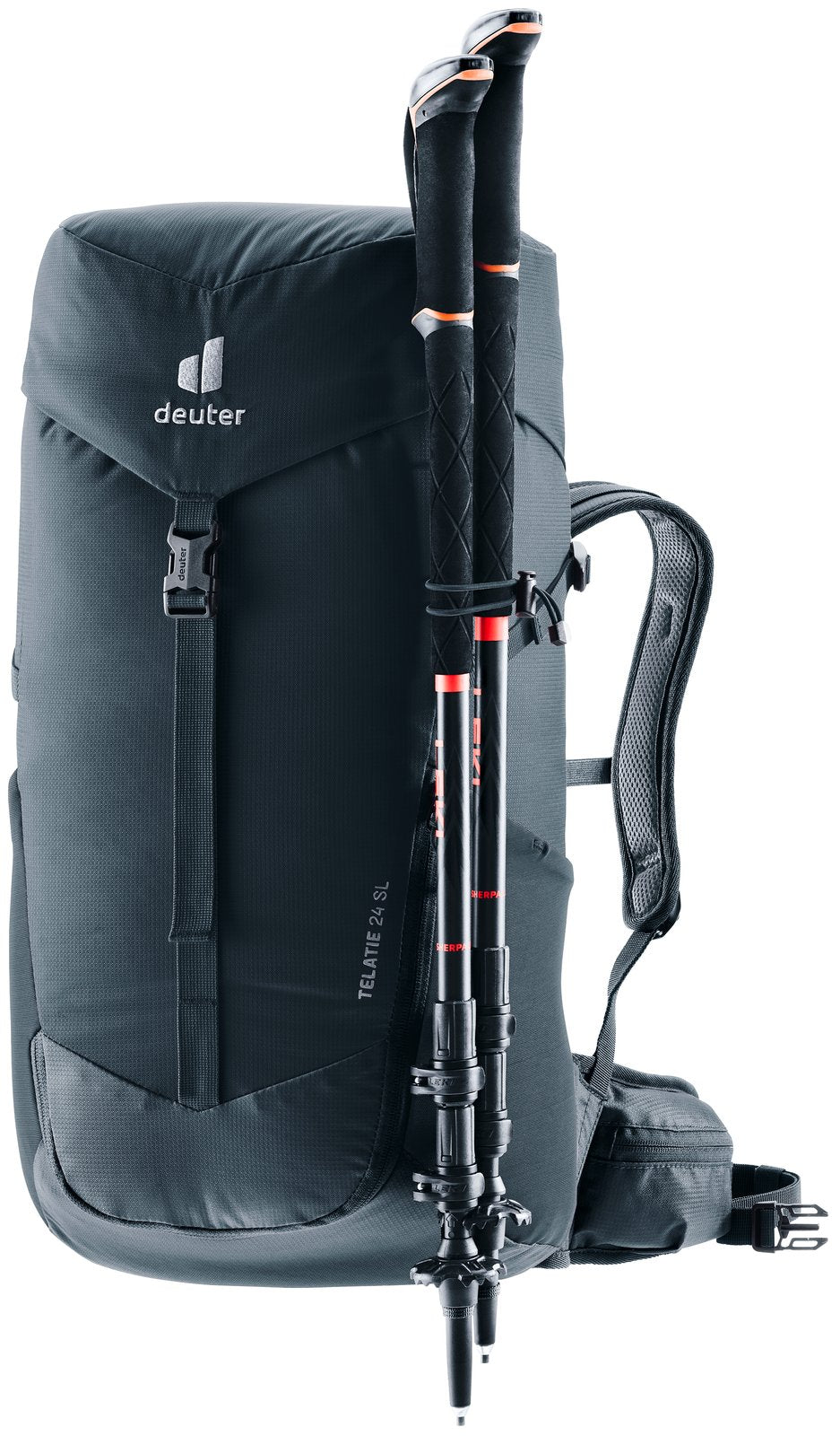 Deuter Telatie 24 SL with trekking poles on the side attachment
