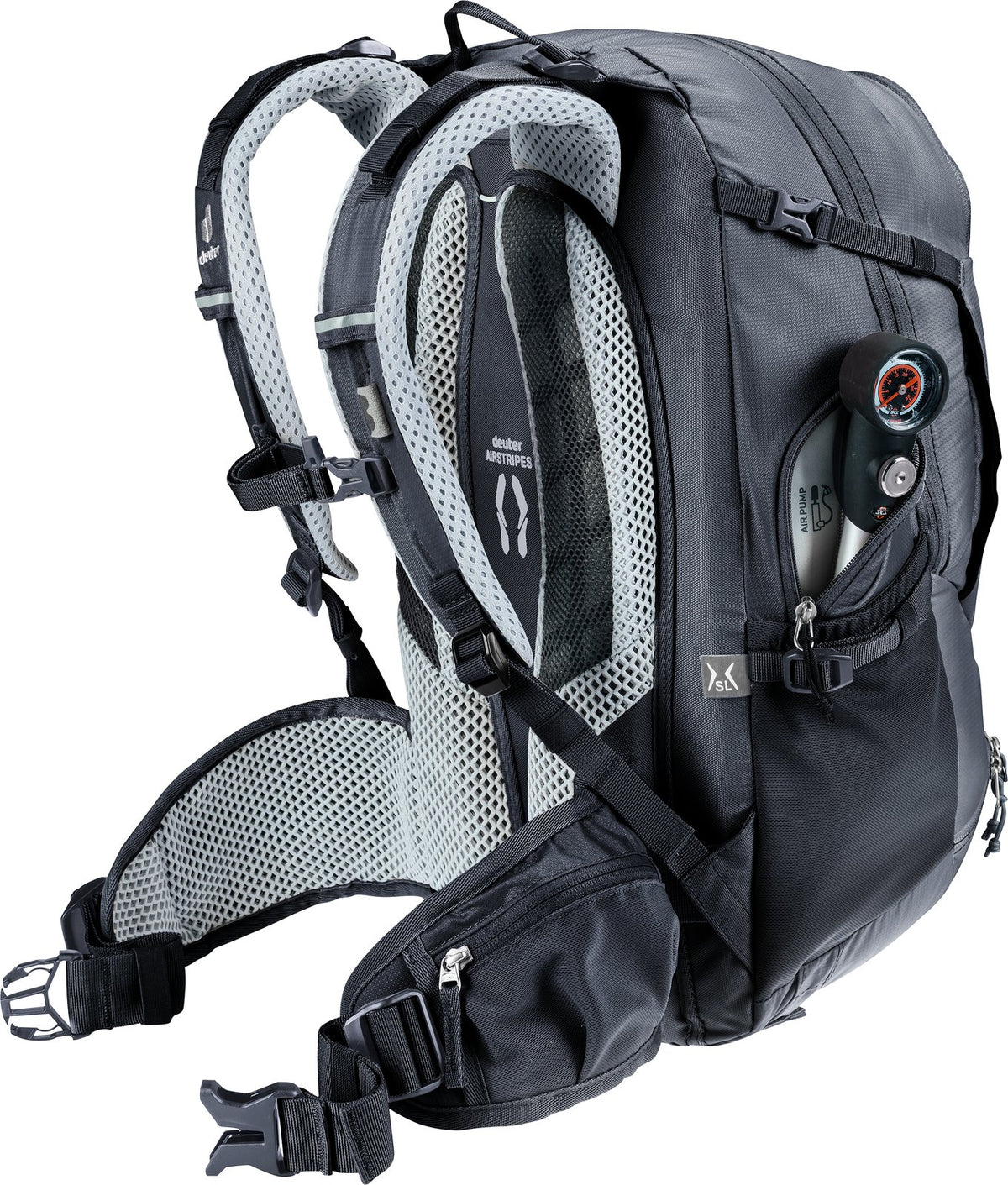 Deuter Trans Alpine 22 SL with a pump in the zipped side pocket
