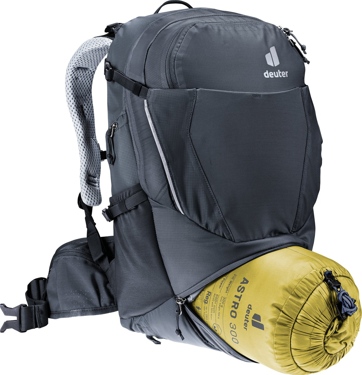 Deuter Trans Alpine 22 SL bottom compartment open with a sleeping bag inside