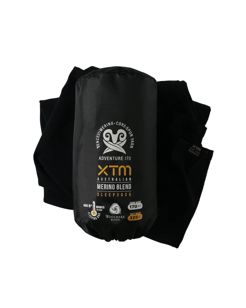 XTM Performance Sleeping Bag Black Dreamliner 170 Merino Wool Sleeping Bag Liner MU043-BLK