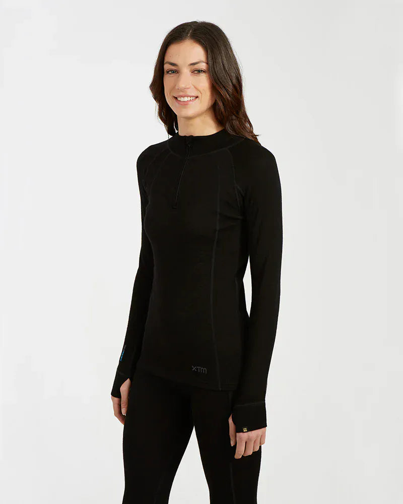XTM Performance Women's Thermal Top Ladies Merino 230 Wool Zip Neck Long Sleeve Thermal Top