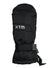 Black XTM Kids Zoom Snow Mitten, back of hand with white XTM logo and wrist strap