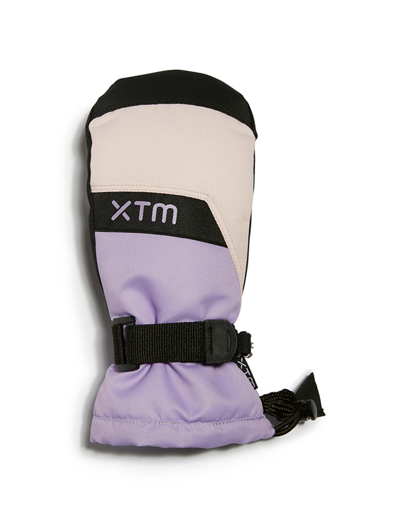 Seashell XTM Kids Zoom Snow Mitten, back of hand with lilac cuff and adjustable wrist strap