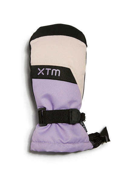 Seashell XTM Kids Zoom Snow Mitten, back of hand with lilac cuff and adjustable wrist strap