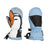 Pair of XTM Totally Wild snow mitts in Blue Penguin design, light blue with a penguin face