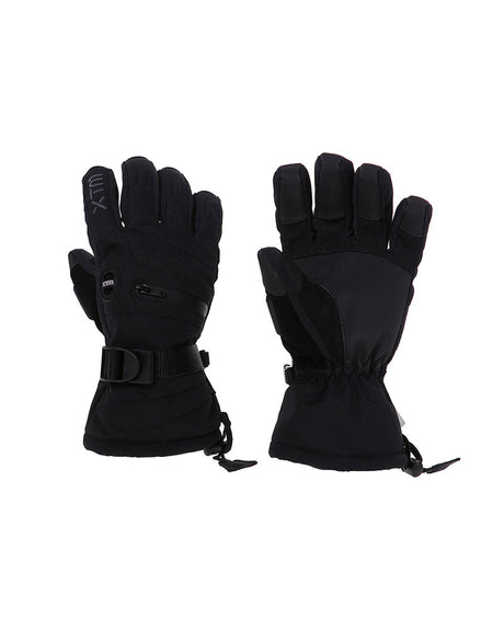 Pair of XTM Kids Miso II snow gloves in Black, back and palm views