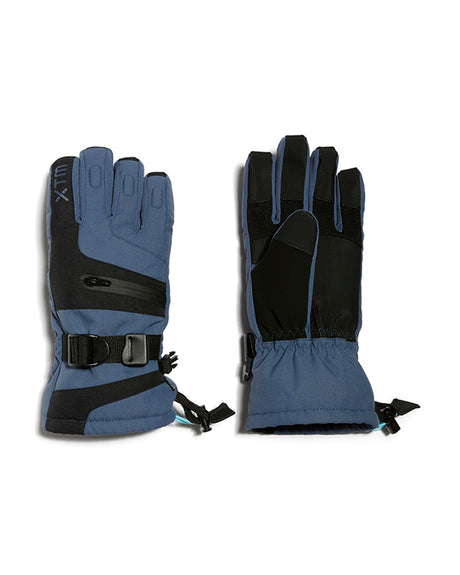 Pair of XTM Kids Miso II snow gloves in Indigo blue and black, back and palm views