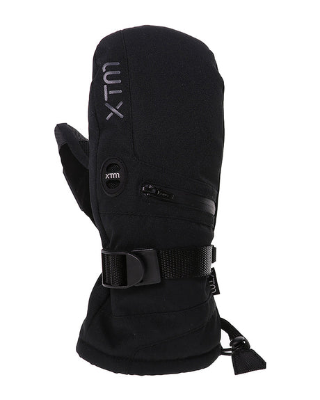 XTM Kids Miso II mitt in Black, back of hand with heat pocket zip and buckle strap