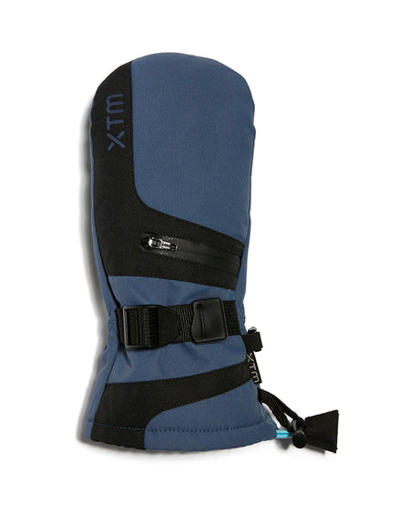 XTM Kids Miso II mitt in Indigo, back of hand showing the heat pocket zip and wrist strap