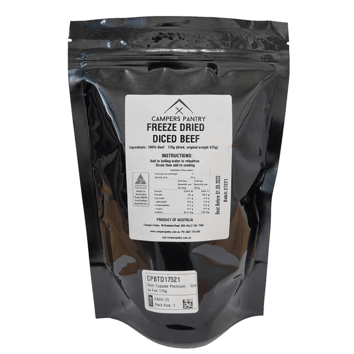 Campers Pantry Dehydrated Meals 175 (6 Serves) / Beef Topside Premium Freeze-dried Pantry Ingredients CPBTD17521