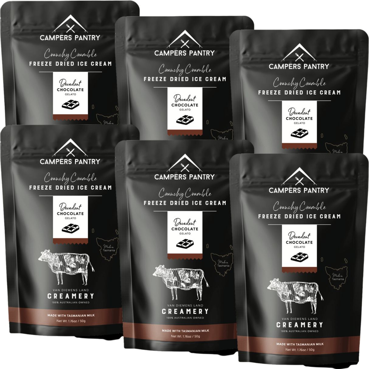 Campers Pantry Dehydrated Meals Box of 6 / Chocolate Gelato Freeze-dried Ice Cream CPVDLCDC5023P